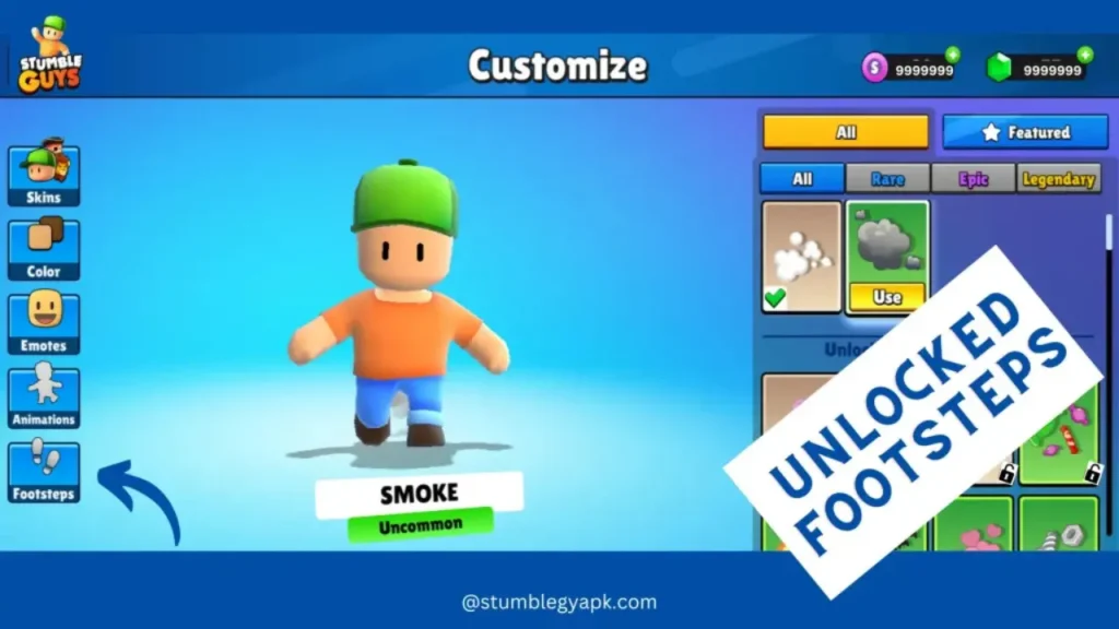 Unlock Footsteps in Stumble Guys Mod APK – Currency Notes, Bananas, and More Fun Trails for Each Move